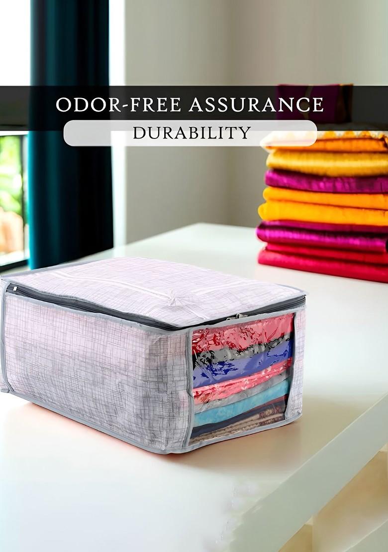 Grey And White 3 Pieces Regular Saree Organisers