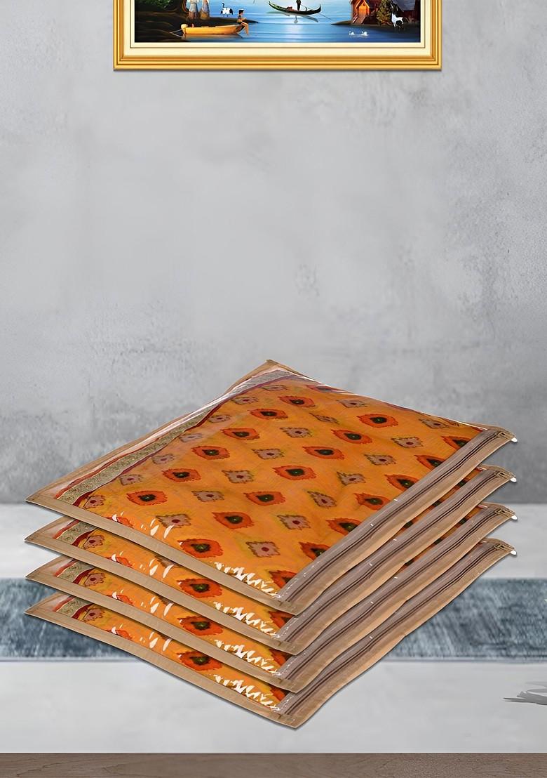 Brown 12 Pieces Printed Reusable Saree Organisers With Zip Closure