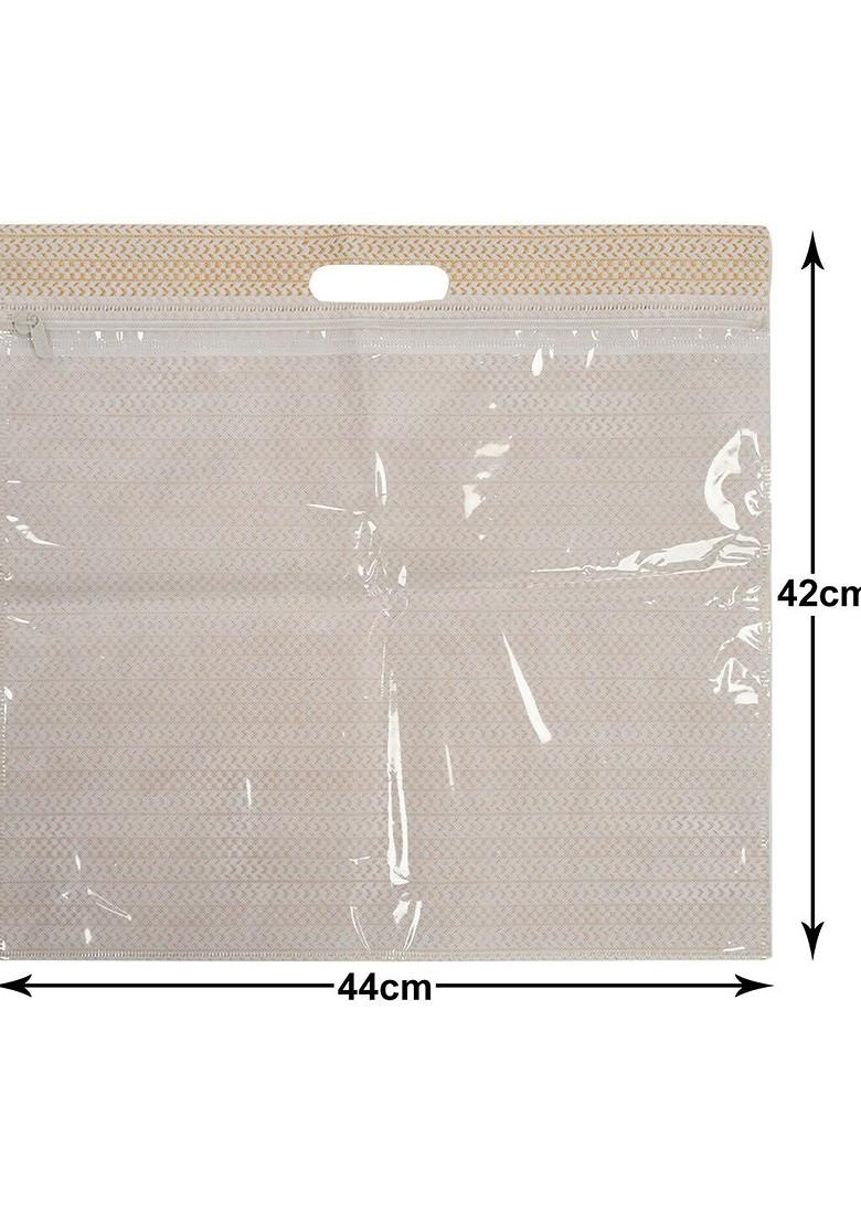 Set Of 9 Brown Printed Saree Covers With Transparent Window Organisers