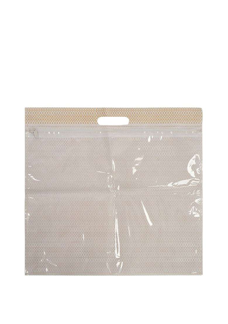 Set Of 9 Brown Printed Saree Covers With Transparent Window Organisers - Indya