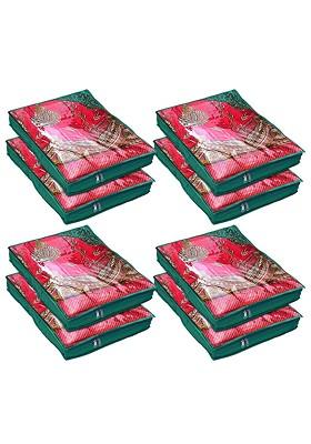 Set Of 8 Green And White Embroidery Design Saree Covers