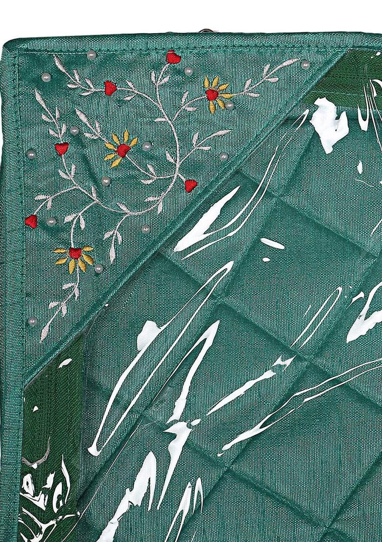 Set Of 8 Green And White Embroidery Design Saree Covers