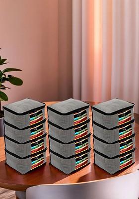Set Of 12 Grey Printed Non Woven Saree Cover Organisers