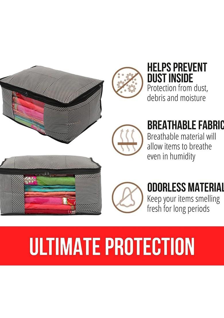 Set Of 12 Grey Printed Non Woven Saree Cover Organisers