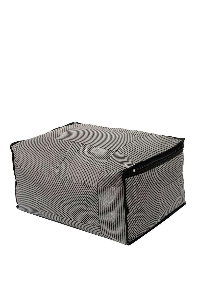 Set Of 12 Grey Printed Non Woven Saree Cover Organisers - Indya