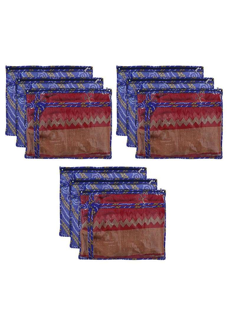 Set Of 9 Printed Pvc Foldable Single Saree Cover Organisers - Indya