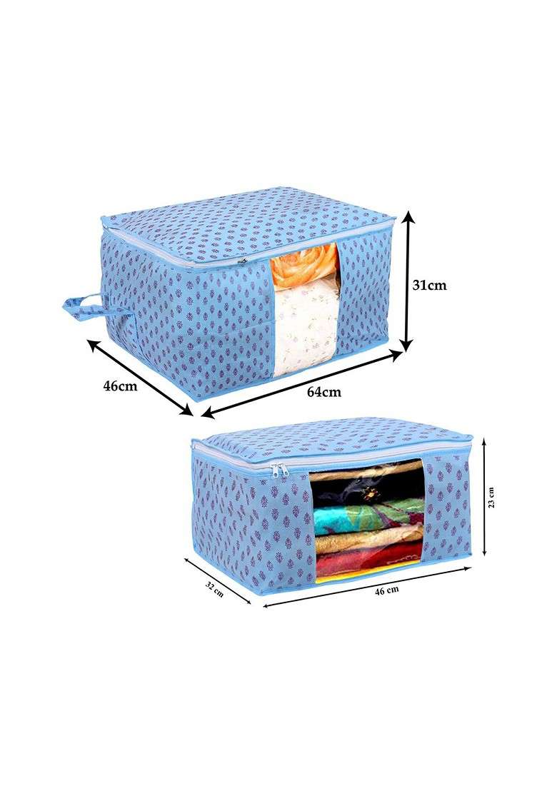 Set Of 6 Blue Printed Saree Cover Organizer - Indya