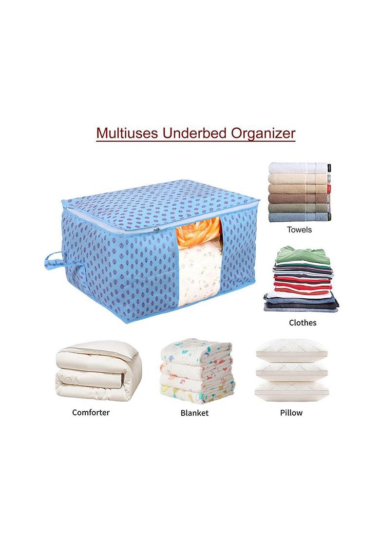 Set Of 6 Blue Printed Saree Cover Organizer