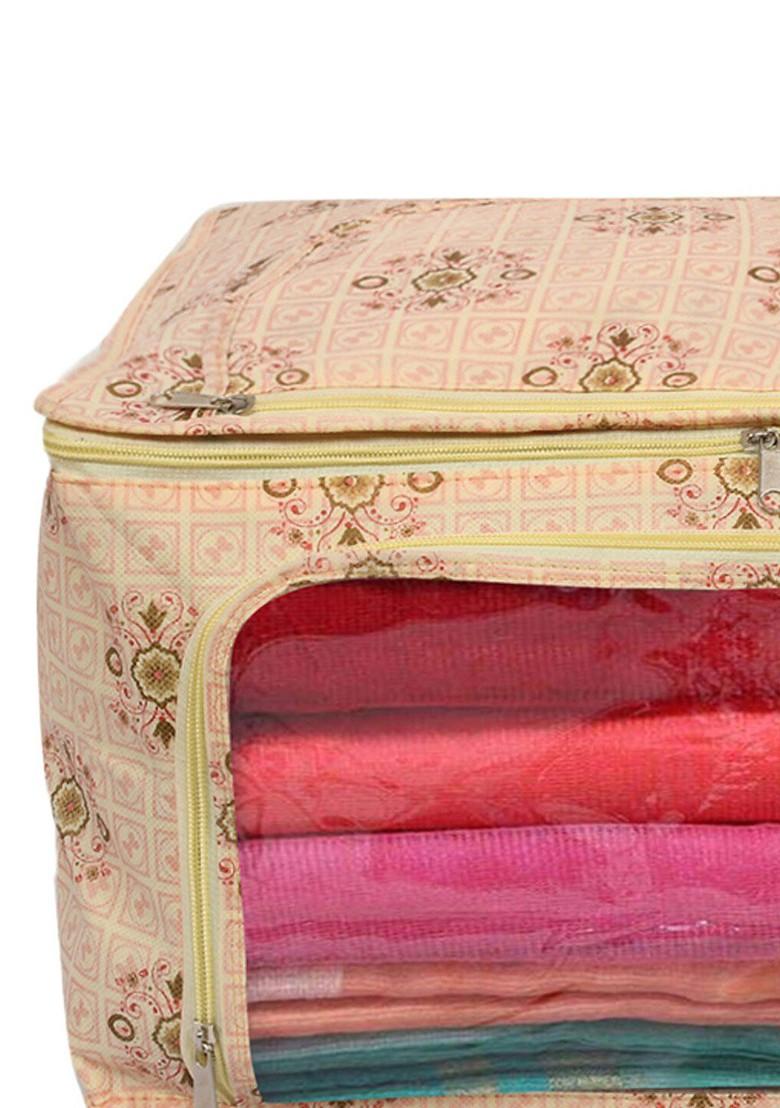 Set Of 2 Pink Floral Printed Saree Cover