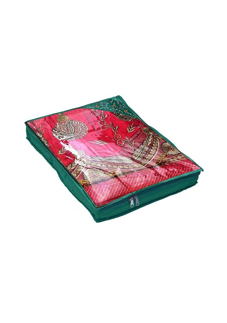 Set Of 4 Green Embroidered Saree Cover With Transparent Top