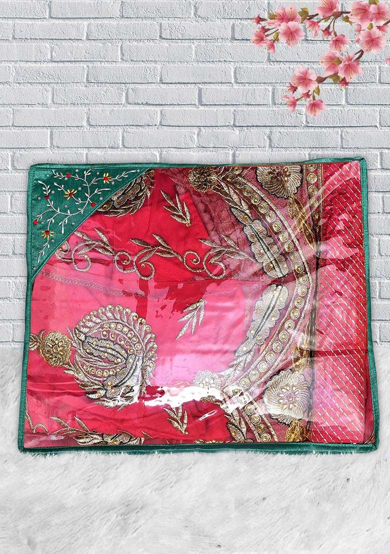 Set Of 6 Embroidered Saree Cover With Transparent Top Organizer - Indya