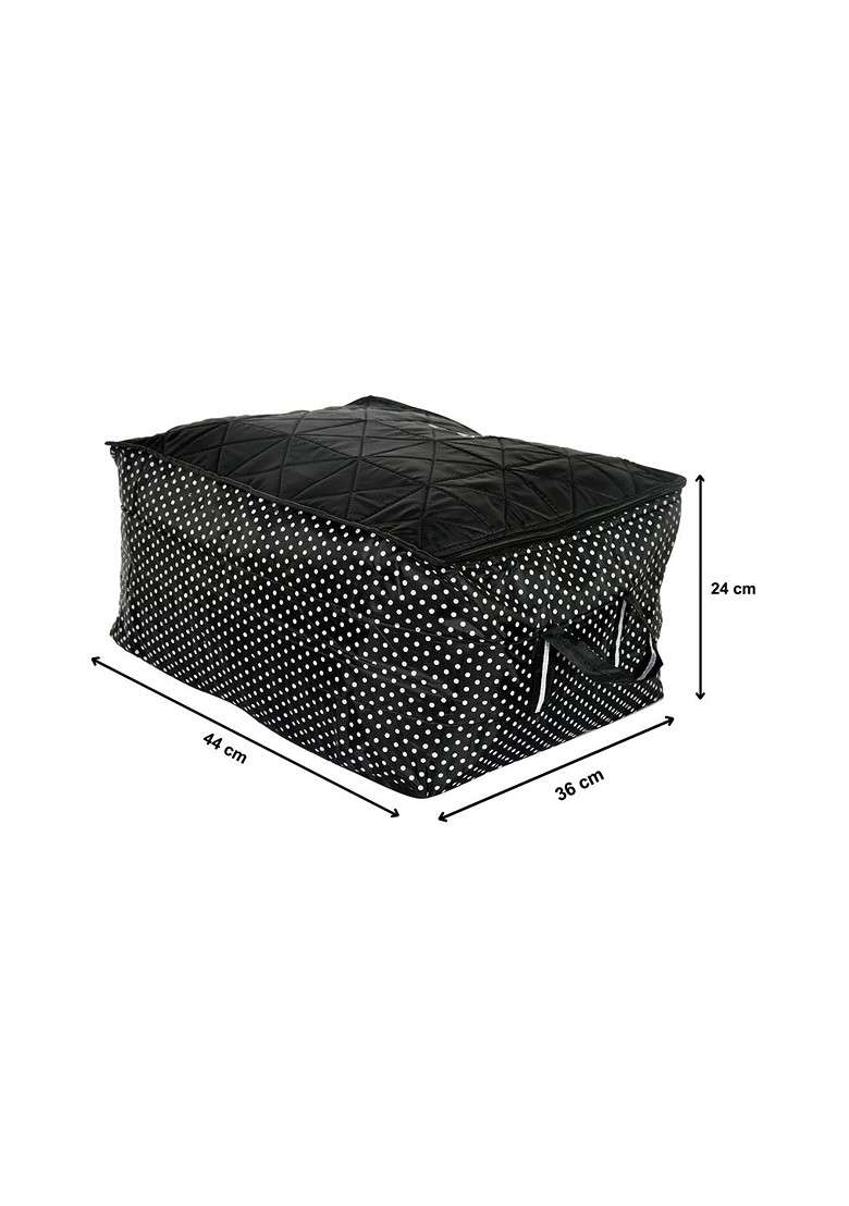 Set Of 2 Black And White Polka Dot Printed Saree Cover - Indya