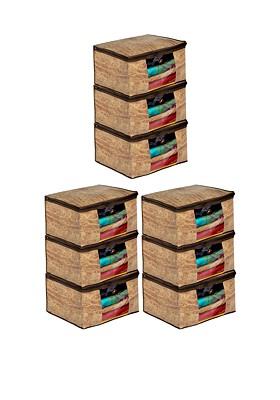 Set Of 9 Brown Wooden Printed Saree Cover Organizers