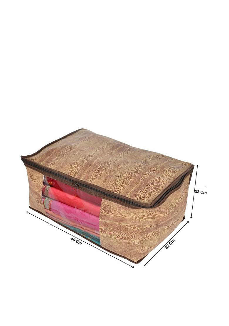 Set Of 9 Brown Wooden Printed Saree Cover Organizers