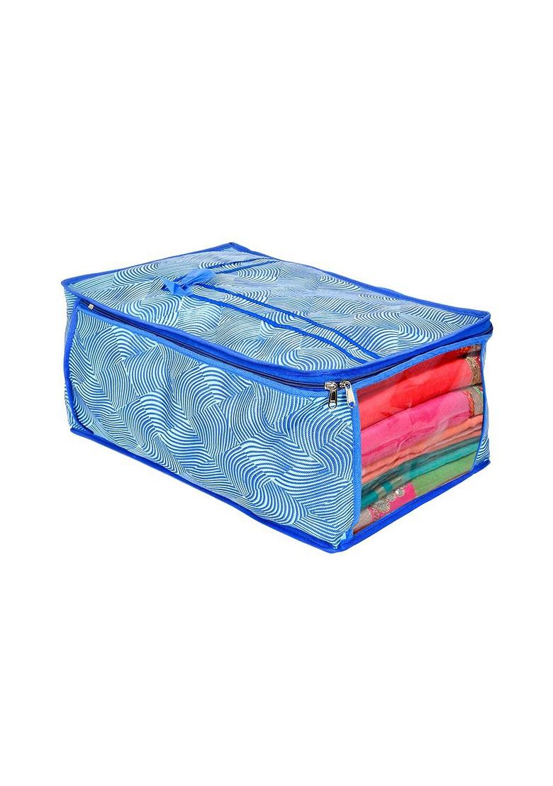 Set Of 9 Blue And White Lahariya Print Saree Cover Organizers
