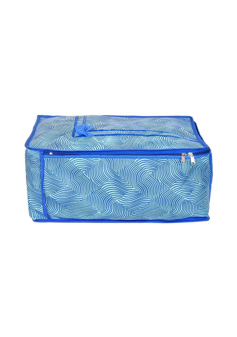 Set Of 12 Blue And White Lahariya Printed Saree Cover Organisers - Indya
