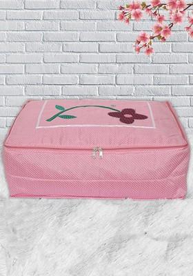 Pink And White Polka Dot Printed Satin Saree Cover Organiser