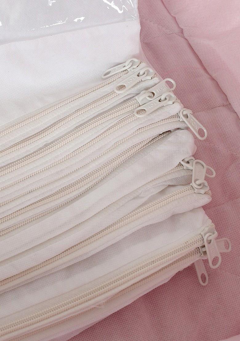 Pink And White Polka Dot Printed Satin Saree Cover Organiser