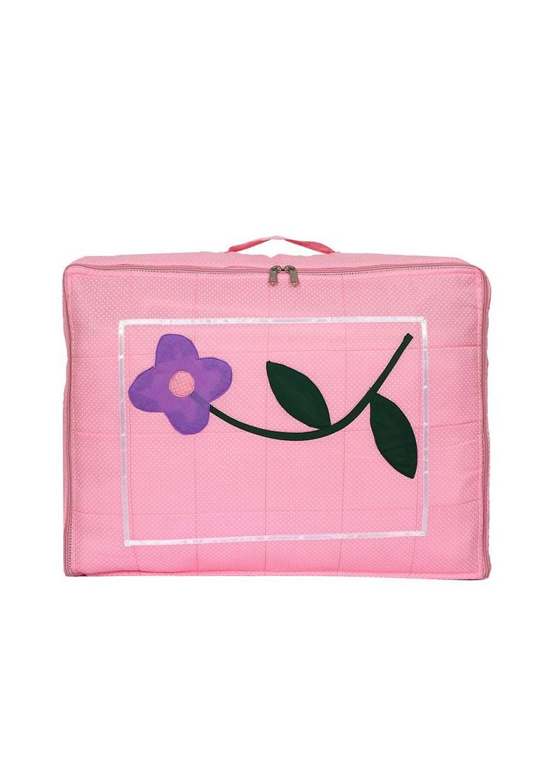 Pink And White Printed Satin Saree Cover Organiser