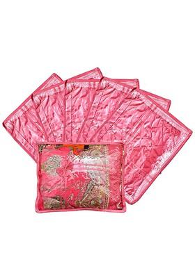 Set Of 6 Pink Solid Single Packing Saree Cover Organizer