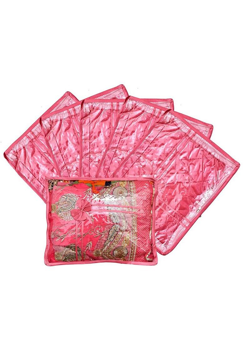 Set Of 6 Pink Solid Single Packing Saree Cover Organizer