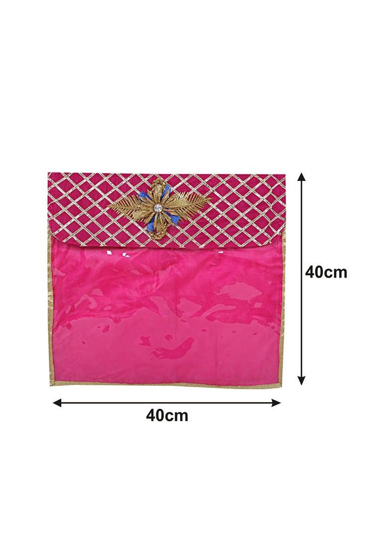 Set Of 6 Pink Silk Embellished Saree Cover Organizers