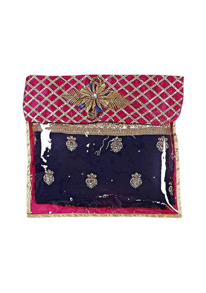 Set Of 6 Pink Silk Embellished Saree Cover Organizers