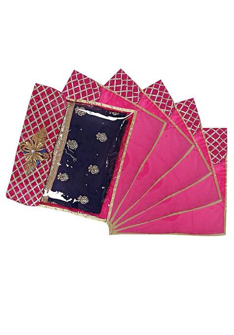 Set Of 6 Pink Silk Embellished Saree Cover Organizers