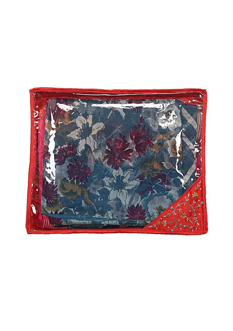 Set Of 6 Red Silk Solid Saree Cover Organizers - Indya