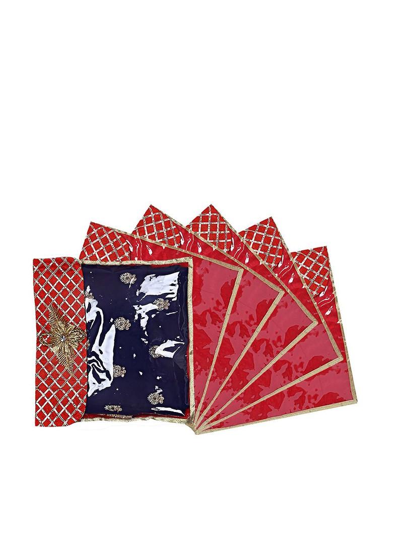 Set Of 6 Red Solid Single Packing Saree Cover Organizer