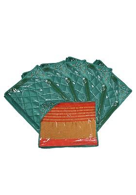 Set Of 6 Green Solid Single Packing Saree Cover Organizer
