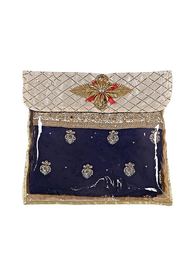 Set Of 6 Beige Silk Embellished Saree Cover Organisers