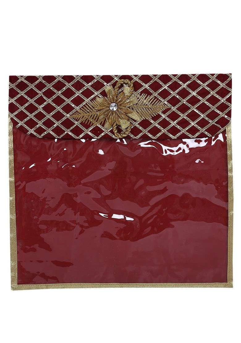 Set Of 6 Maroon Solid Single Packing Saree Cover Organizer - Indya