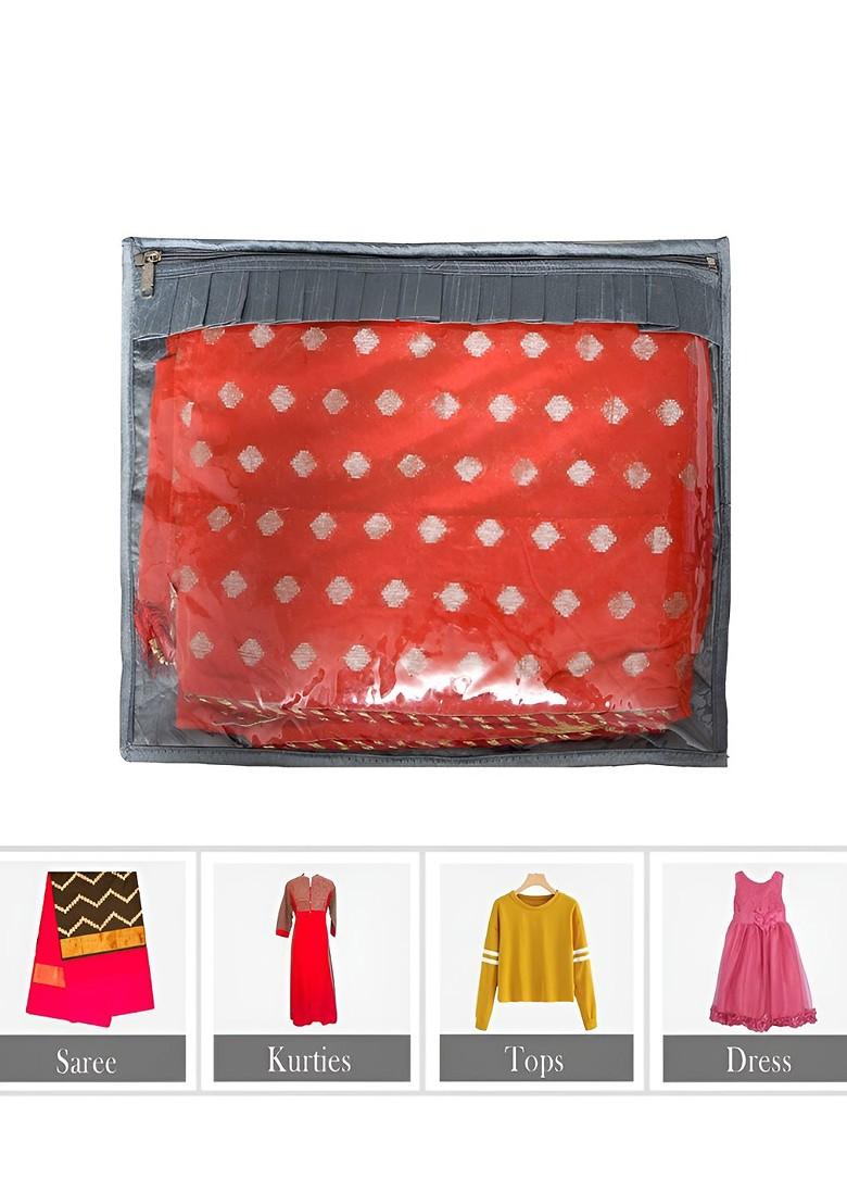 Grey Set Of 12 Reusable Saree Cover Drawer Organiser