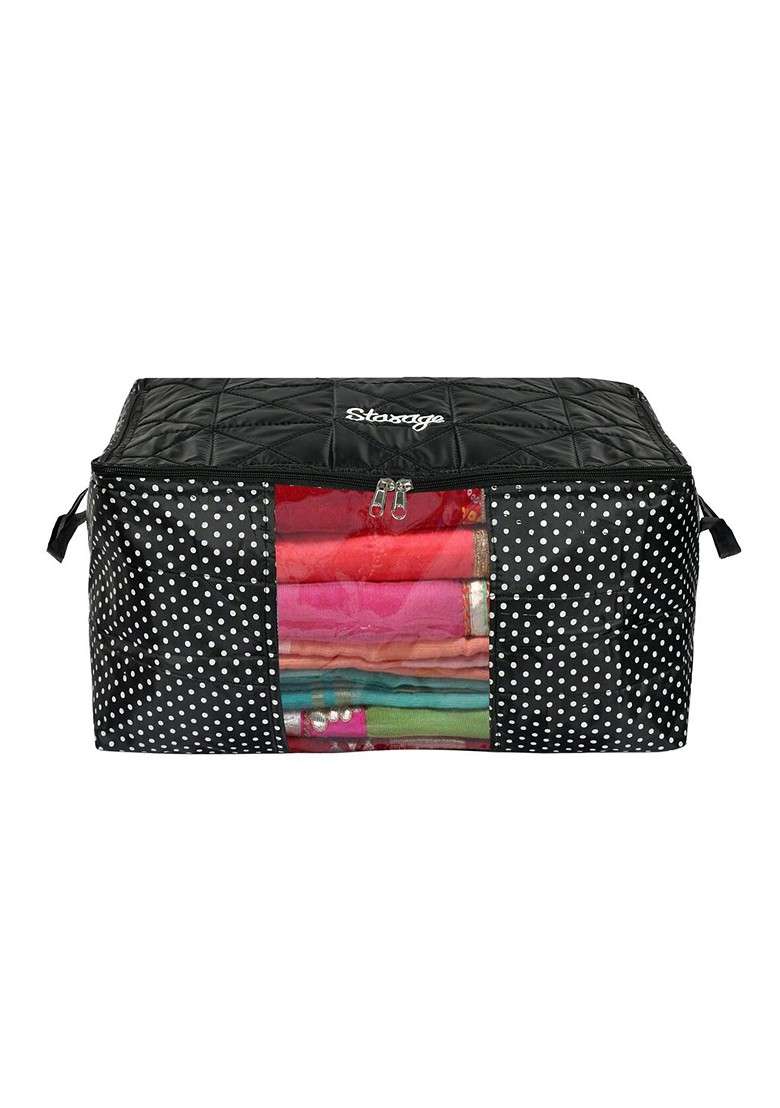 Black And White Dot Printed Saree Cover Bag With Handle - Indya