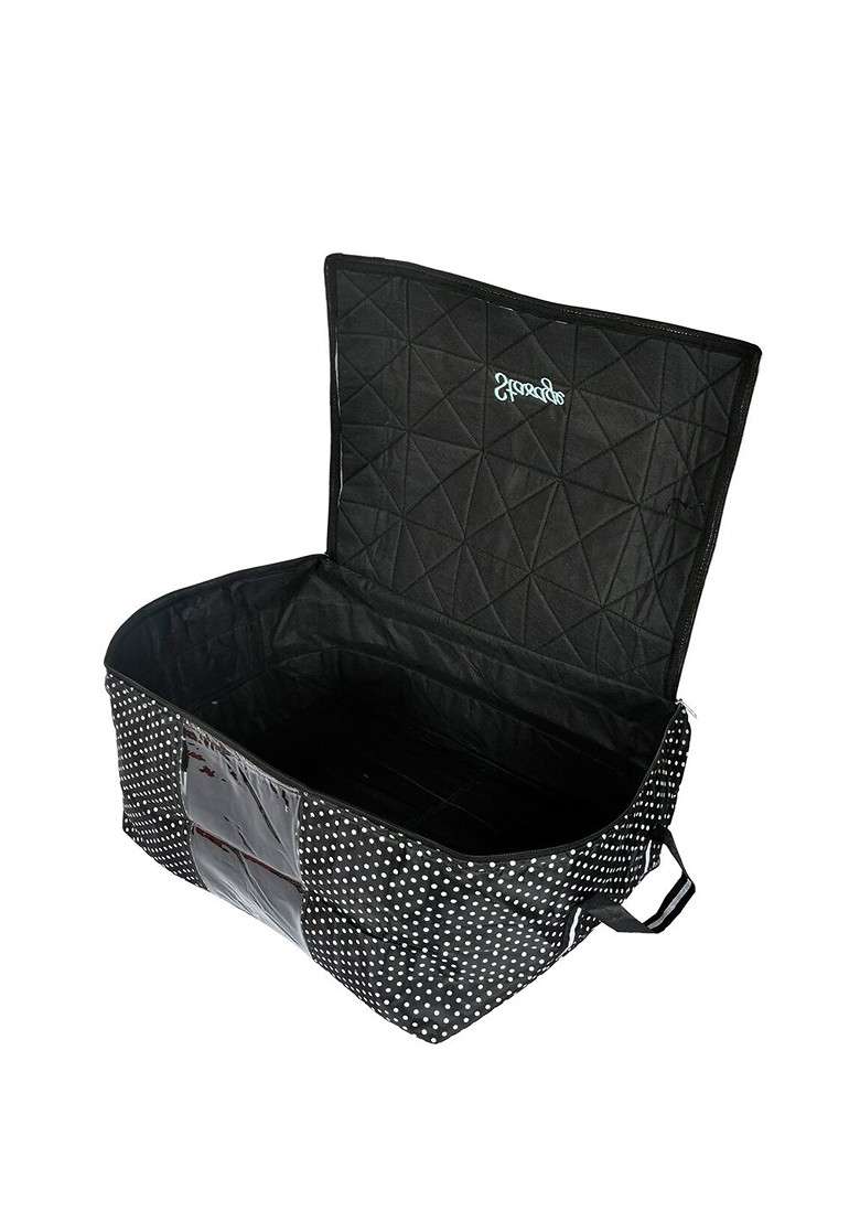 Black And White Dot Printed Saree Cover Bag With Handle - Indya