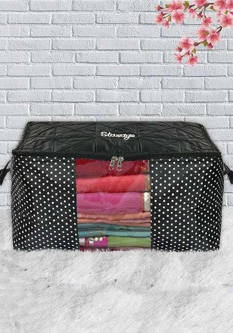Black And White Dot Printed Saree Cover Bag With Handle