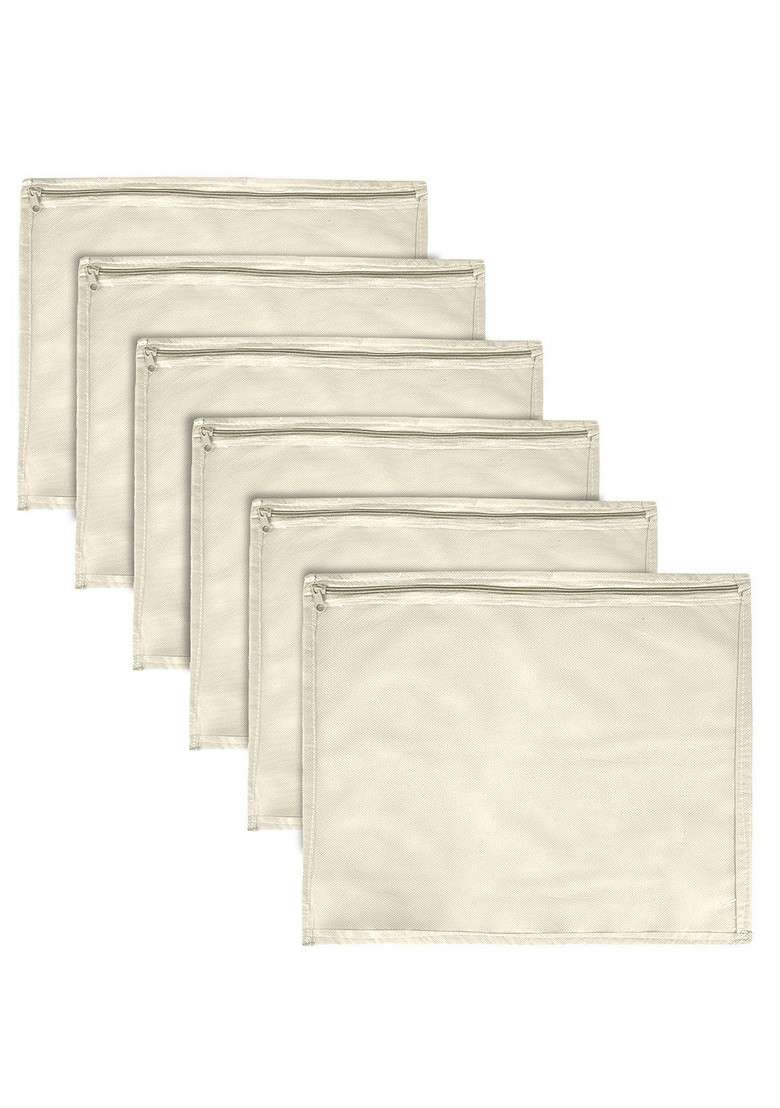 Cream Coloured 6 Pieces Regular Saree Cover With Zip - Indya