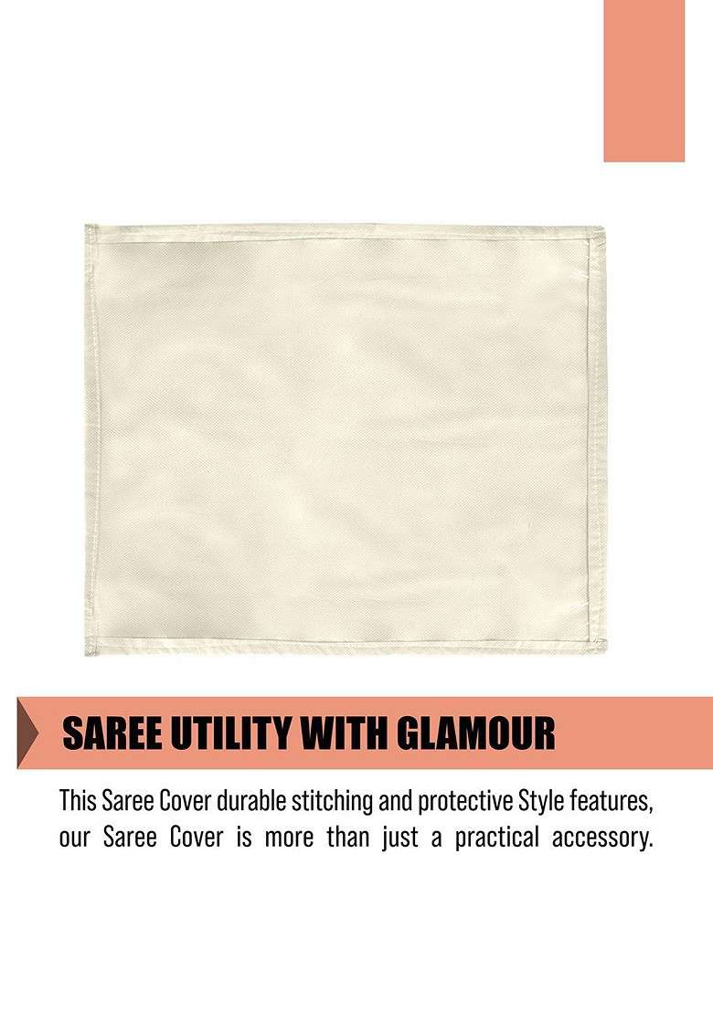 Cream Coloured 6 Pieces Regular Saree Cover With Zip - Indya