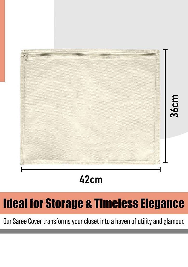 Cream Coloured 6 Pieces Regular Saree Cover With Zip - Indya