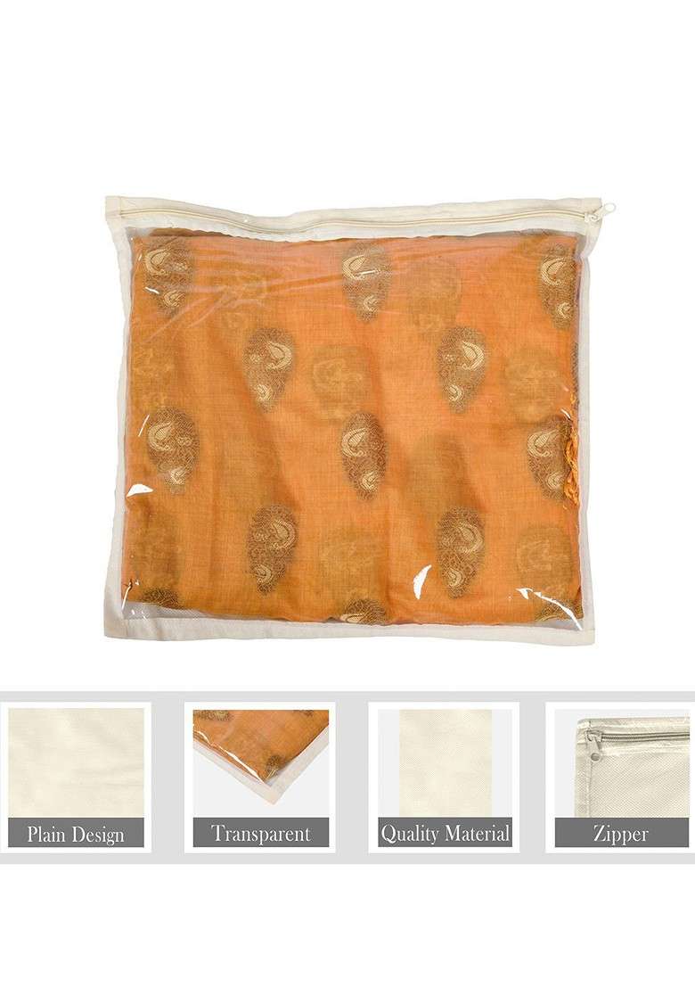 Cream Coloured 6 Pieces Regular Saree Cover With Zip - Indya