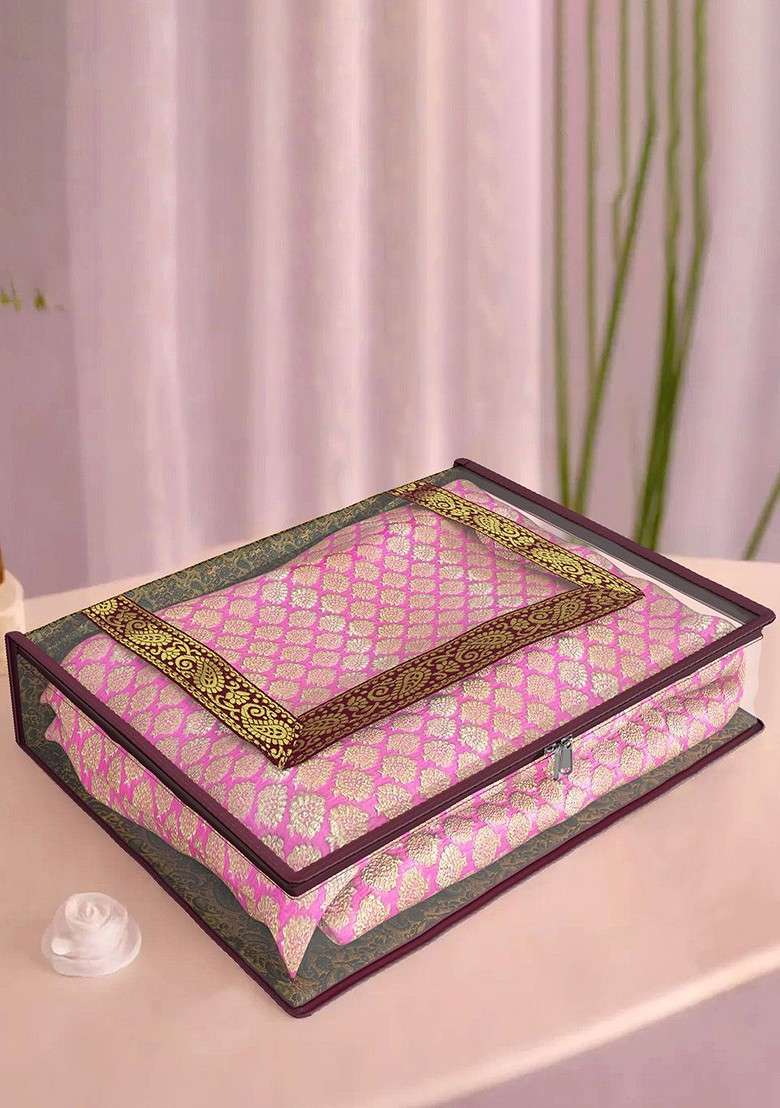 Maroon And Transparent Ethnic Motifs Saree Cover With Zip - Indya