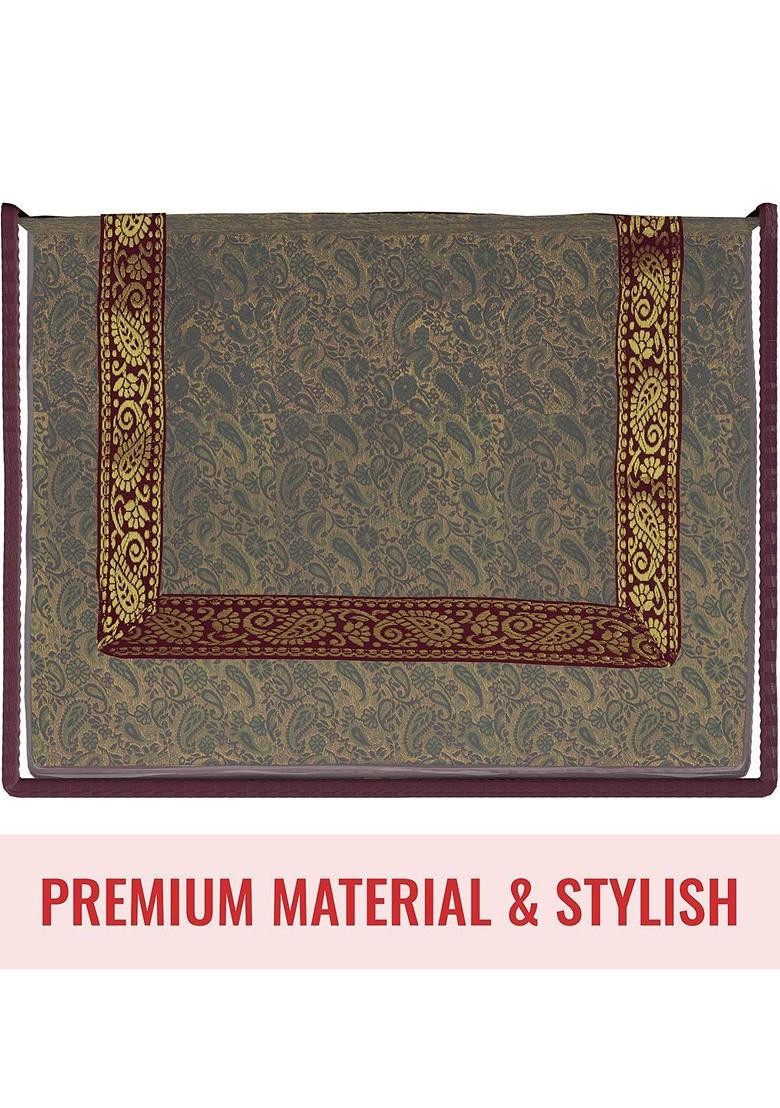 Maroon And Transparent Ethnic Motifs Saree Cover With Zip