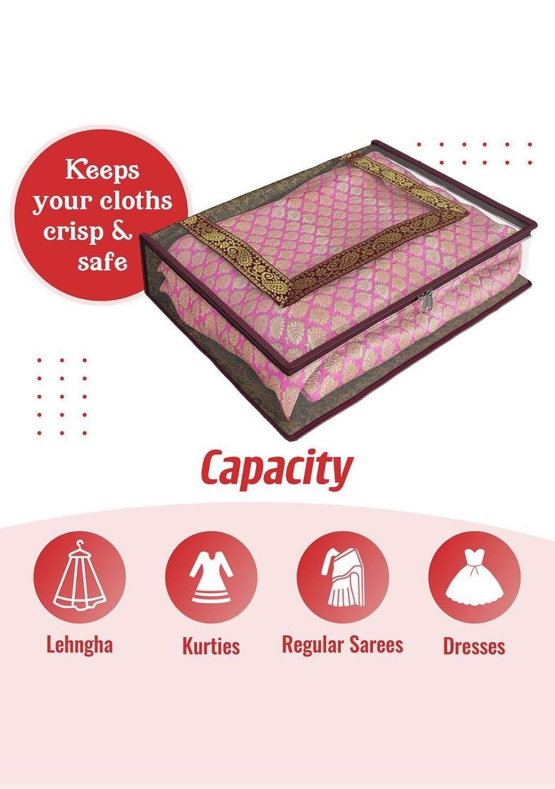 Maroon And Transparent Ethnic Motifs Saree Cover With Zip