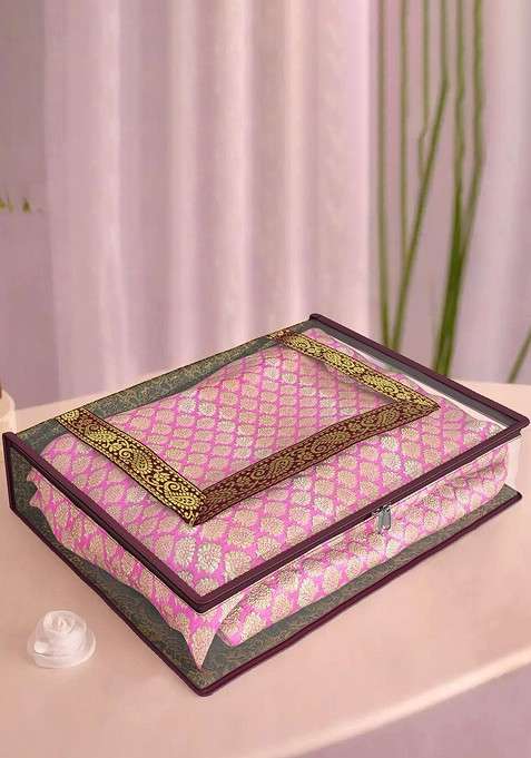 Maroon And Transparent Ethnic Motifs Saree Cover With Zip