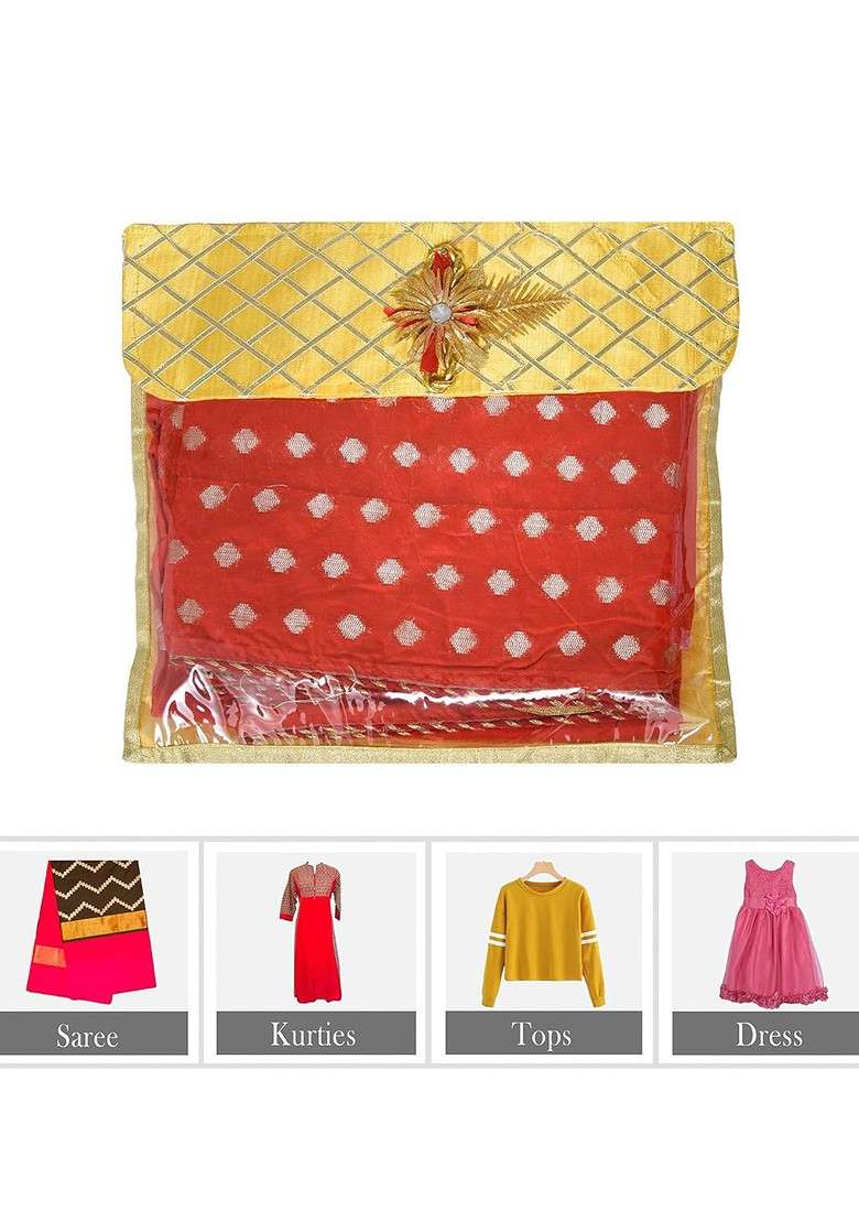 Yellow And Gold Toned 9 Pieces Saree Cover Organisers - Indya