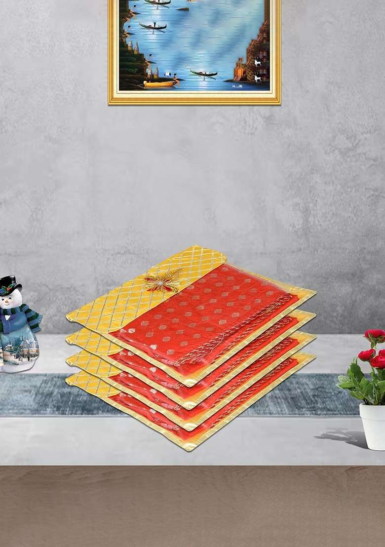 Yellow And Gold Toned 9 Pieces Saree Cover Organisers - Indya