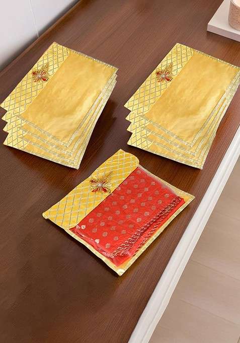 Yellow And Gold Toned 9 Pieces Saree Cover Organisers
