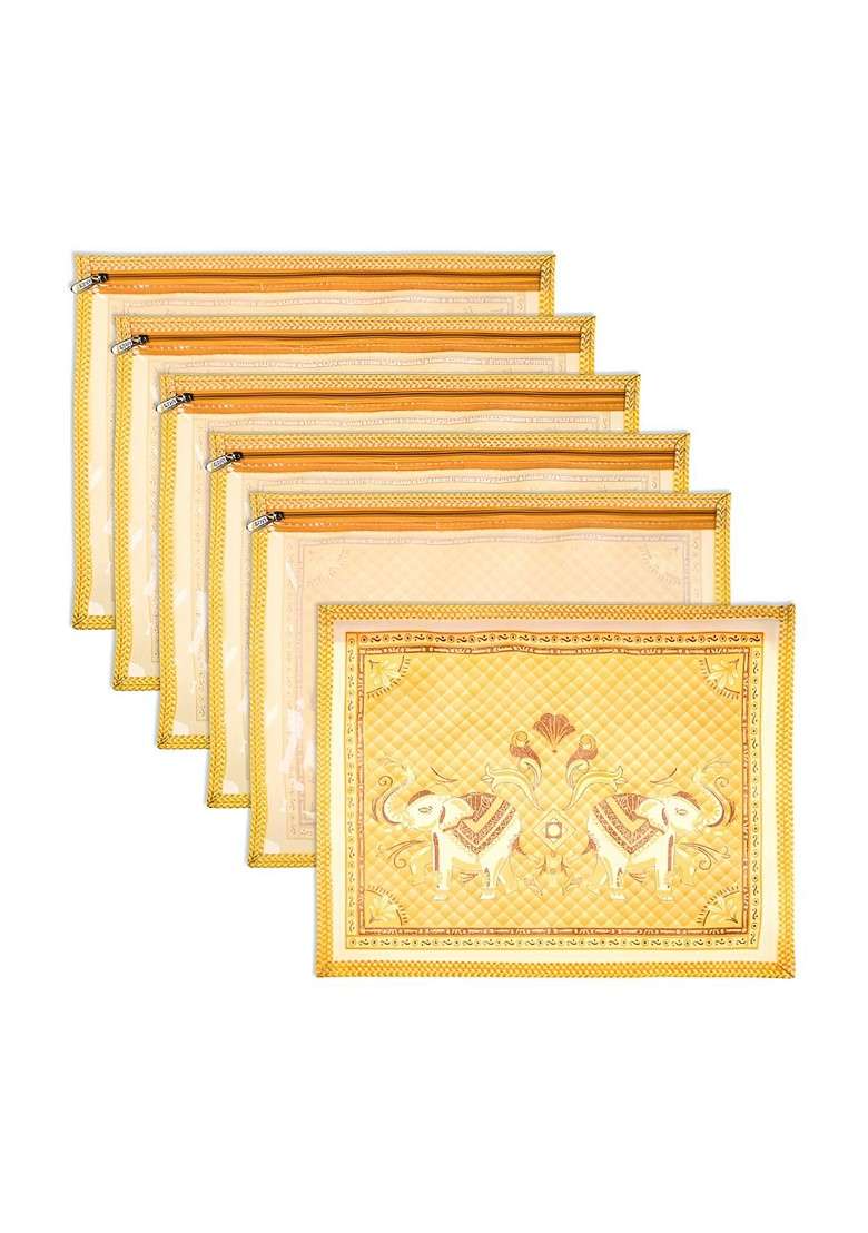 Cream 6 Pieces Printed Cotton Saree Cover Organisers - Indya
