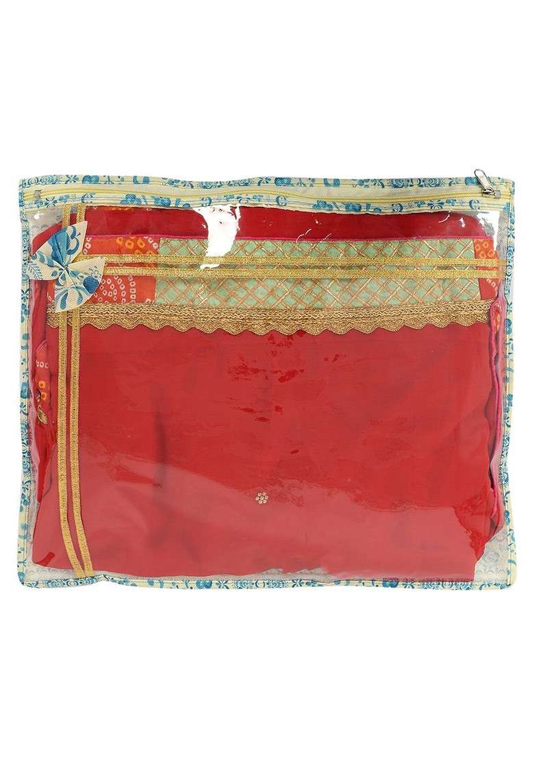 Blue Set Of 3 Single Saree Cover Multi Utility Organisers - Indya